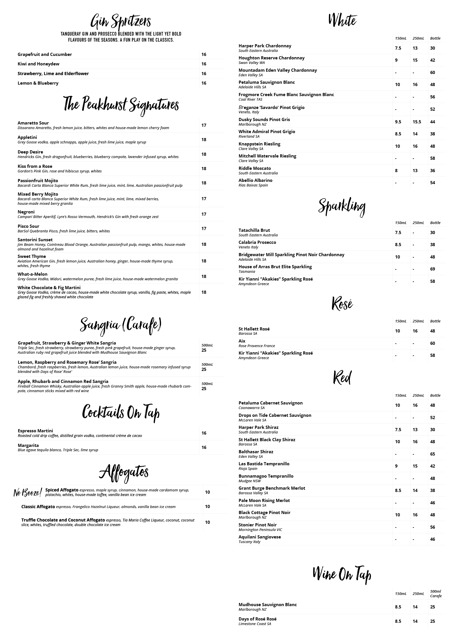 Drink Local Bar Menu Available Online The Peakhurst