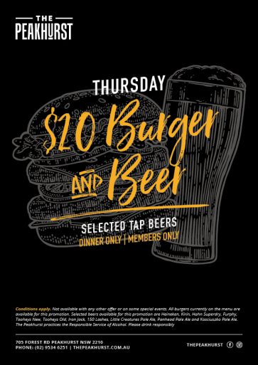 $20 Burger Beer Special - Union Place Hotel